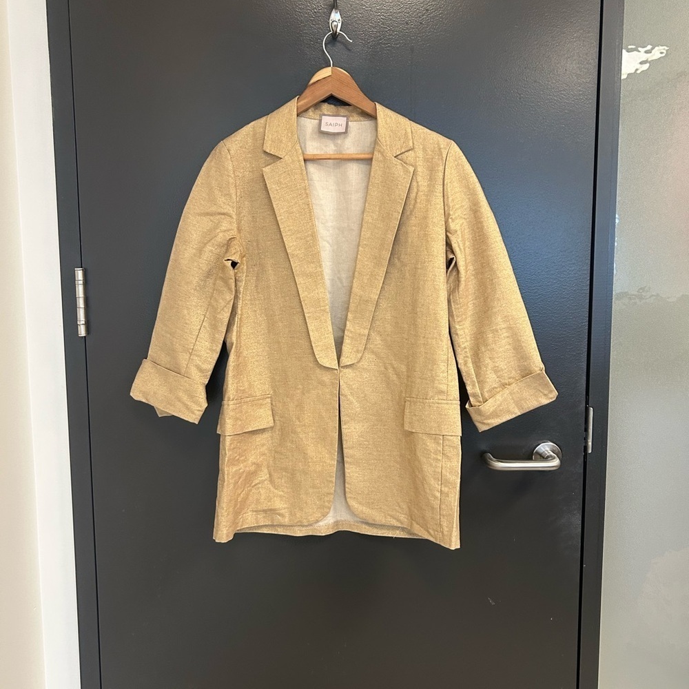 Saiph NWOT M Gold Relax Fit Blazer with Classic Lapel- ultra thin made in Italy - Picture 6 of 13